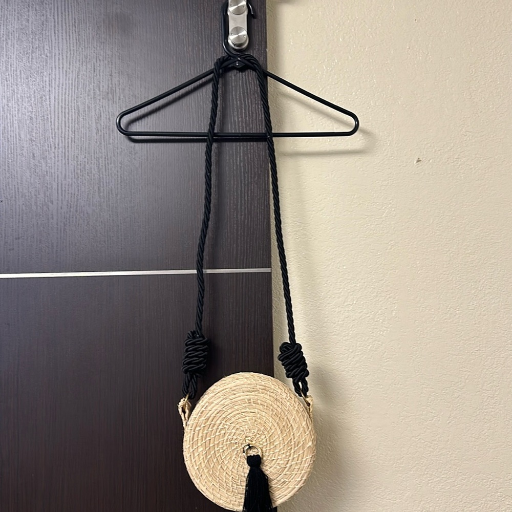 Wicker Crossbody Bag with Tassel